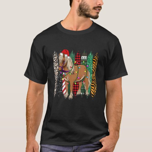 T-shirt Cheval Pajamas de Noël Lumière Santa Chapeau Rouge (Devant)