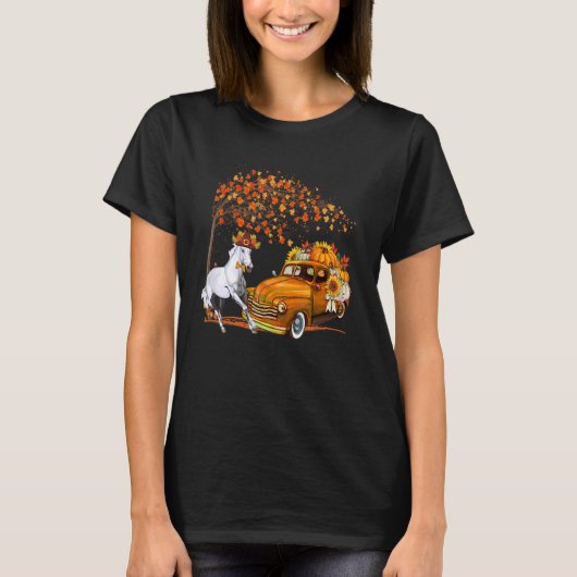 T-shirt Cheval portant Casquette Automne Arbre Ramassage C (Devant)