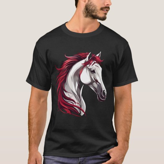 T-shirt Cheval puissant et fort Gris, noir et blanc (Devant)