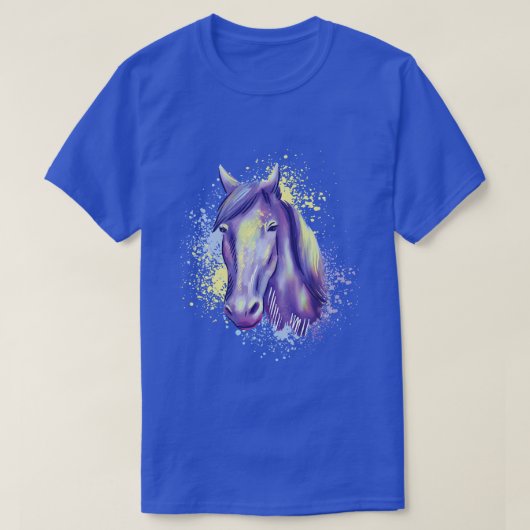 T-shirt Cheval Purple et Jaune couleur aquarelle Peint (Design devant)