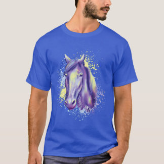 T-shirt Cheval Purple et Jaune couleur aquarelle Peint
