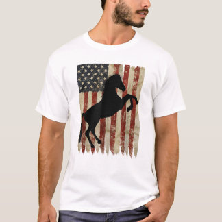 T-shirt Cheval Rider Drapeau américain États-Unis Stallion