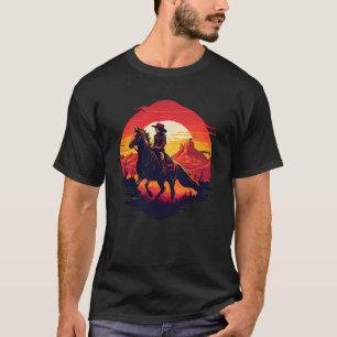 T-shirt Cheval Rider Retro Vintage Sunset Horse Girl Graph