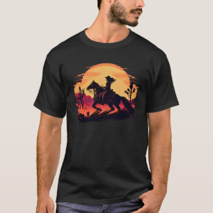 T-shirt Cheval Rider Retro Vintage Sunset Horse Girl Graph