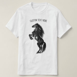 T-shirt Cheval sauvage noir dressé avec texte pers