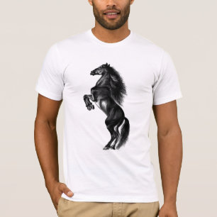 T-shirt Cheval sauvage noir droit Peinture noire et blanch
