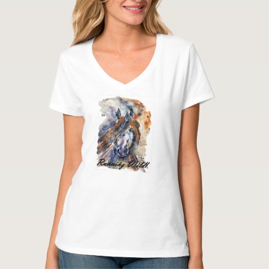 T-shirt Cheval sauvage, peinture aquarelle Imprimer (Devant)