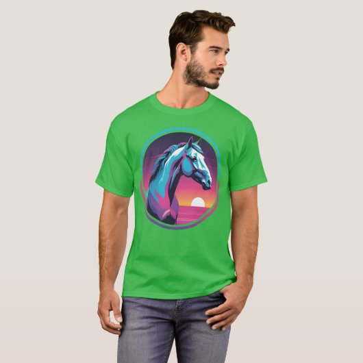 T-shirt Cheval Synthwave (Devant entier)