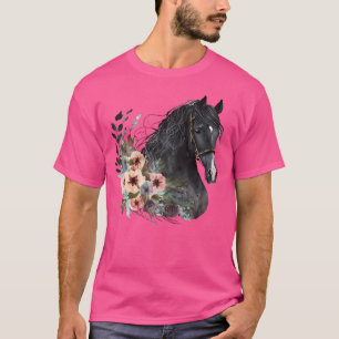 T-shirt Cheval Tête Aquarelle Cheval Equestre Avec Fleur