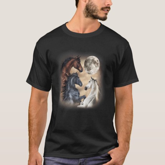 T-shirt Cheval Trois Cheval Lune 3 Wolfs (Devant)