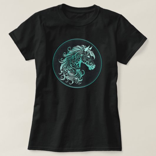T-shirt Cheval turquoise en cuir de tête de cheval gaufre (Design devant)