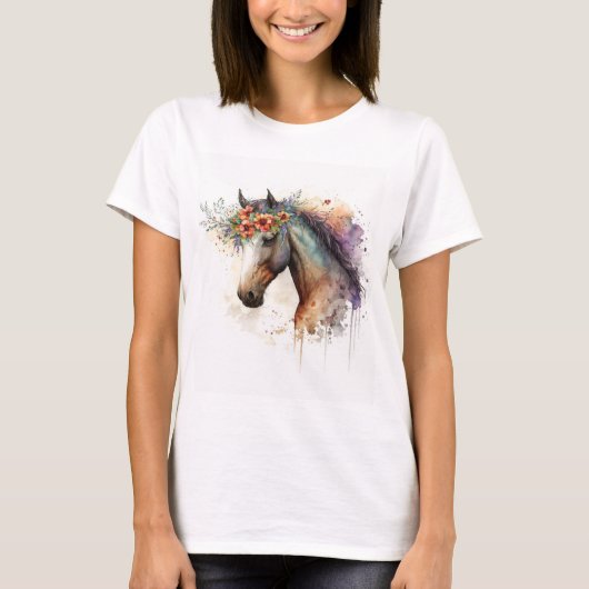 T-shirt Cheval visage avec couronne de fleurs (Devant)