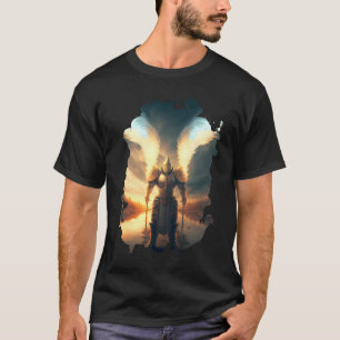 T-shirt Chevalier avec une lance dans la réflexion d'eau