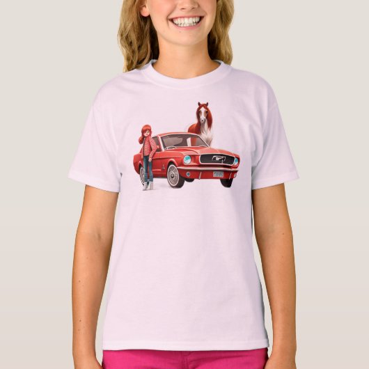 T-shirt Chevalière avec Mustang Car Horse (Devant)