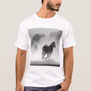 T-shirt Chevaux de course noir et blanc Photo Artwork