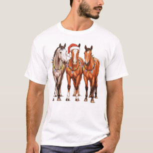 T-shirt Chevaux de Noël Cowboy occidental Chapeau de Père 