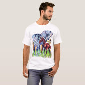 T-shirt Chevaux Mère Bébé Champ d'herbe (Devant entier)