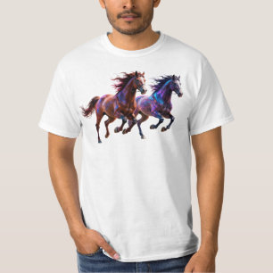 T-shirt Chevaux Mystiques Néon Galactiques en Course Paire