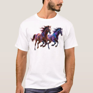 T-shirt Chevaux Mystiques Néon Galactiques en Course Paire