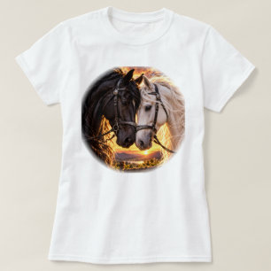 T-shirt Chevaux noirs et blancs – Têtes de chevaux jumelle