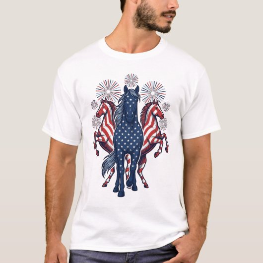 T-shirt Chevaux patriotiques Conception vectorielle de feu (Devant)