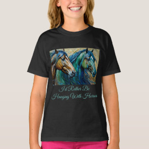 T-shirt Chevaux Turquoise bleu vert brun