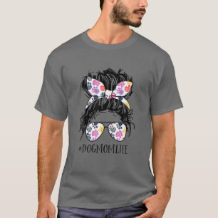 T-shirt Cheveux Bun Chien Maman Vie Messy Bun Cheveux Fête
