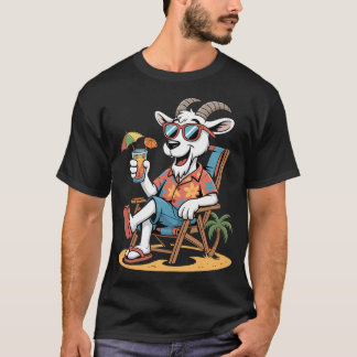 T-shirt Chèvre de vacances à la plage avec cocktail