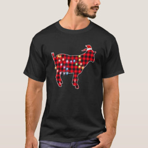T-shirt Chèvre Noël Lumière Rouge Carreaux Famille Assorti