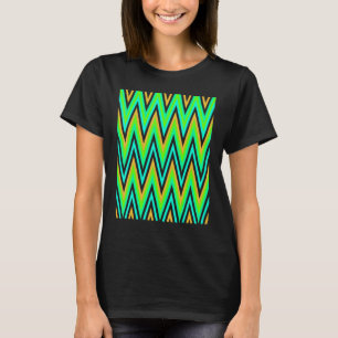 T-shirt Chevron En Pale Orange Bleu Vert Zigzags
