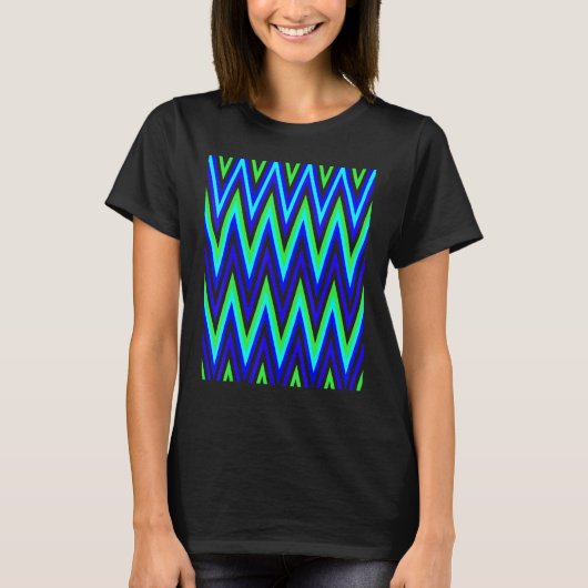 T-shirt Chevron In Deep Blue Lime Green Zigzags (Devant)