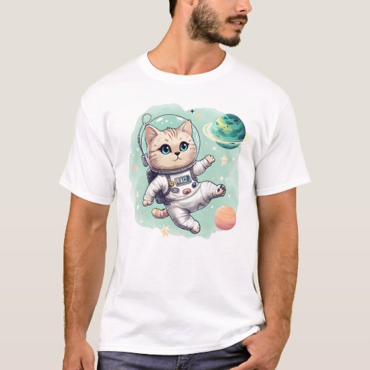 T-shirt Chibi Astronaut Chat dans l'espace - Joli Sticker. (Devant)