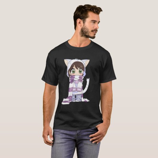 T-shirt Chibi Cat Anime (Devant entier)