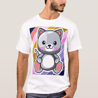 T-shirt Chibi Cat Kawaii Anime Mignon Chat Gris Art