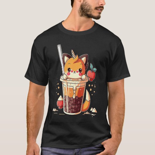 T-shirt Chibi Cute Bubble Tea Fox Boba Tea (Devant)