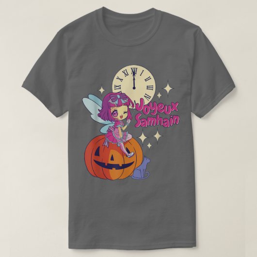 T-shirt Chibi Fairy Godmère Chat noir Citrouille Halloween (Design devant)