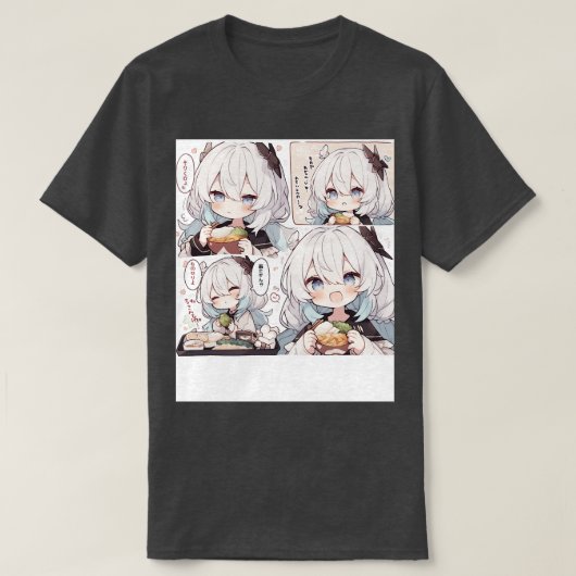 T-shirt Chibi Girl essayer de manger de la nourriture (Design devant)