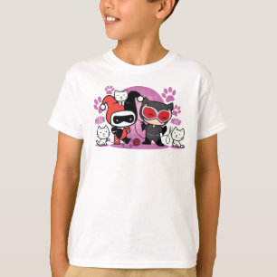 T-shirt Chibi Harley Quinn & Chibi Catwoman Avec Chats
