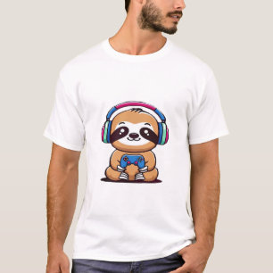 T-shirt Chibi Kawaii Paresseux Joueur � Animal Mignon Drôl