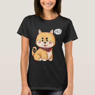 T-shirt Chibi Kawaii Shiba Inu Dog Dites Bonjour