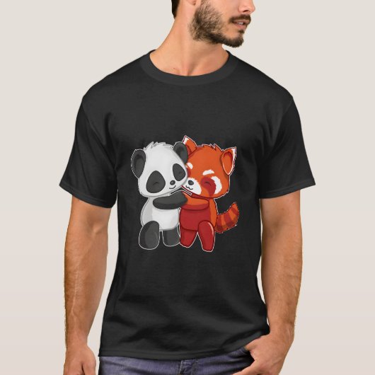 T-shirt Chibi Panda Bear Hugs Red Panda (Devant)