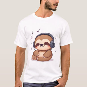T-shirt Chibi Paresseux avec Écouteurs � Mignon Kawaii Dét