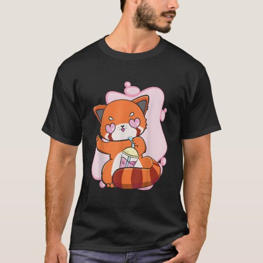T-shirt Chibi Red Panda With Boba Tea Bubble Otaku Anime B (Devant)