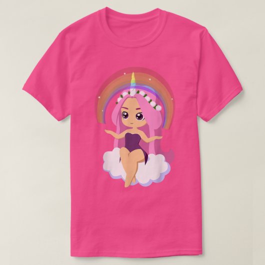 T-shirt Chibi style Kawaii Anime Girl Rainbow Unicorn (Design devant)
