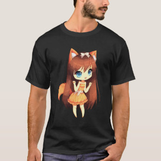 T-shirt Chibi Style Kawaii Japonaise Anime Girl Avec Fox E