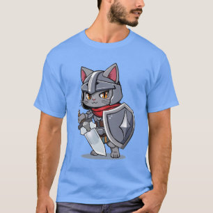 T-shirt Chibi Style Medieval Cat Swordsman