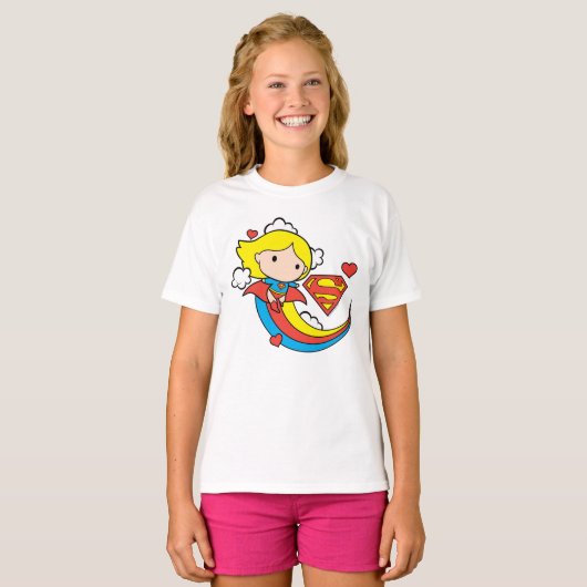 T-shirt Chibi Supergirl volant arc-en-ciel (Devant entier)