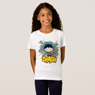 T-Shirt Chibi Superman Frappant À Travers Un Mur De Brique