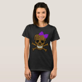 T-shirt Chic Empreinte de léopard Pirate Crâne pourpre Bow (Devant entier)