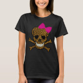 T-shirt Chic Empreinte de léopard Pirate crâne rose Bow (Devant)